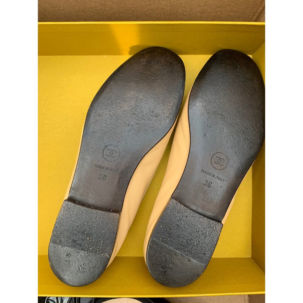 Authentic Chanel Lambskin Leather Ballet Flats Size 36 Two Tone Beige Black Tan - Picture 12 of 15